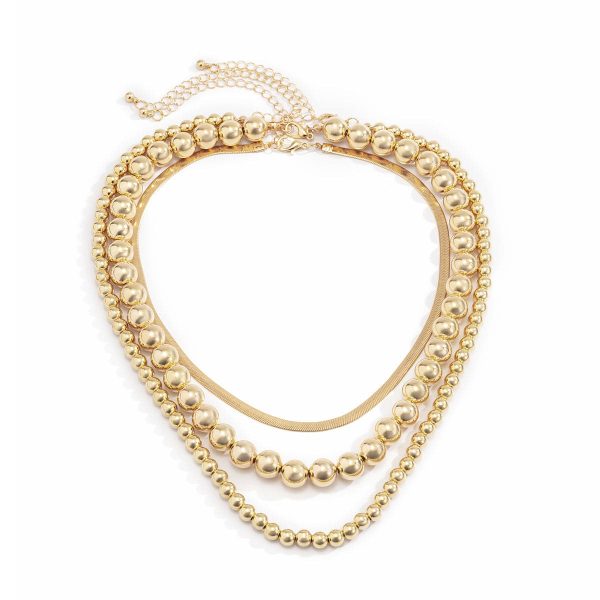 18K Gold-Plated Bead & Snake Chain Necklace Set Cheap