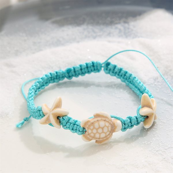 Blue & Beige Turtle Starfish Adjustable Anklet Online Hot Sale