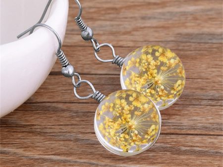 Yellow Gypsophila & Silver-Plated Drop Earrings For Sale