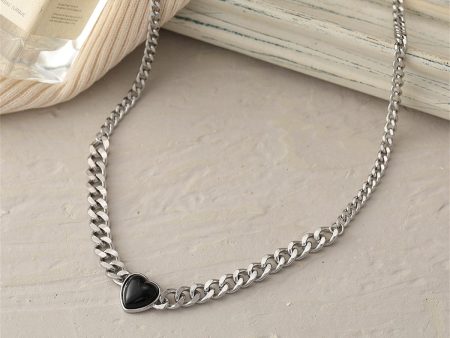 Black Resin & Silver-Plated Heart Pendant Necklace Supply