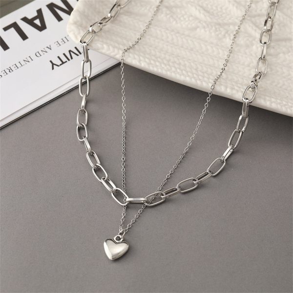 Silver-Plated Heart Layered Necklace For Sale