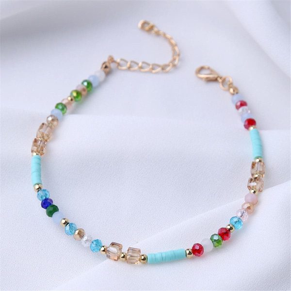 Blue Acrylic & 18K Gold-Plated Beaded Anklet Fashion