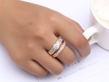 Two-Piece Cubic Zirconia & Crystal Cocktail Stacked Band Ring Set Fashion