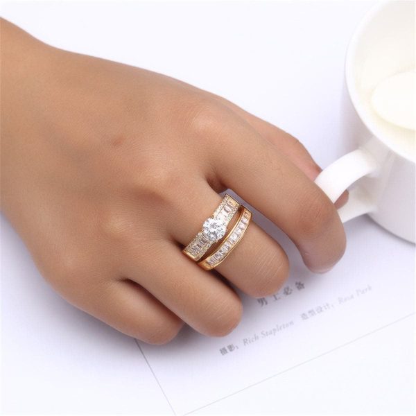 Two-Piece Cubic Zirconia & Crystal Cocktail Stacked Band Ring Set Fashion