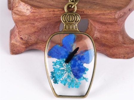 Blue & 18K Gold-Plated Pressed Gypsophila & Butterfly Vase Pendant Necklace Discount