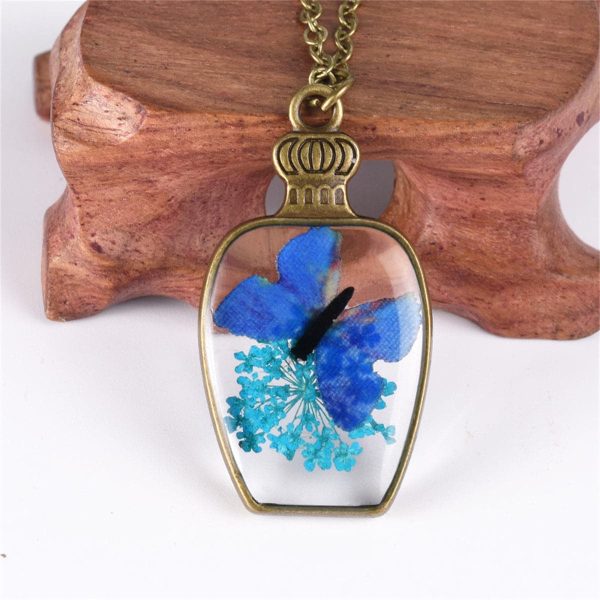 Blue & 18K Gold-Plated Pressed Gypsophila & Butterfly Vase Pendant Necklace Discount