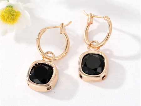 Black Crystal & 18K Gold-Plated Cube Huggie Earring For Discount