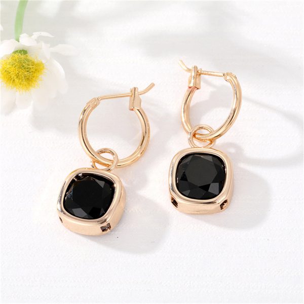 Black Crystal & 18K Gold-Plated Cube Huggie Earring For Discount