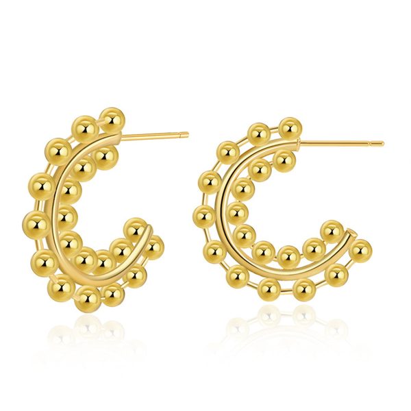 18K Gold-Plated Layered Beaded Huggie Earrings For Discount