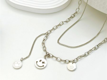 Silver-Plated  I Love You  Smiley Drop Layered Necklace on Sale