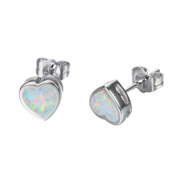 White Opal Bezel-Set Heart Stud Earrings Discount