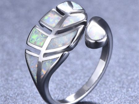 White Opal & Silver-Plated Leaf Bypass Ring Online Sale