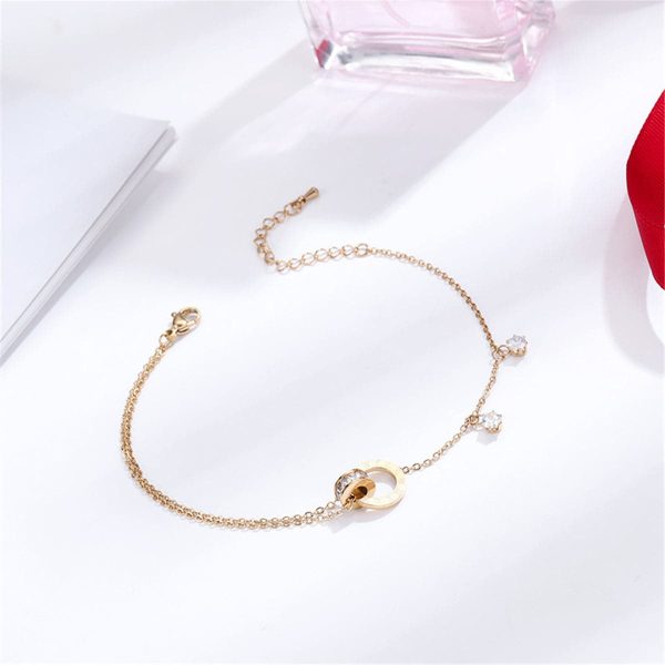 18K Rose Gold-Plated & Cubic Zirconia Crossing Ring Charm Anklet Online Hot Sale