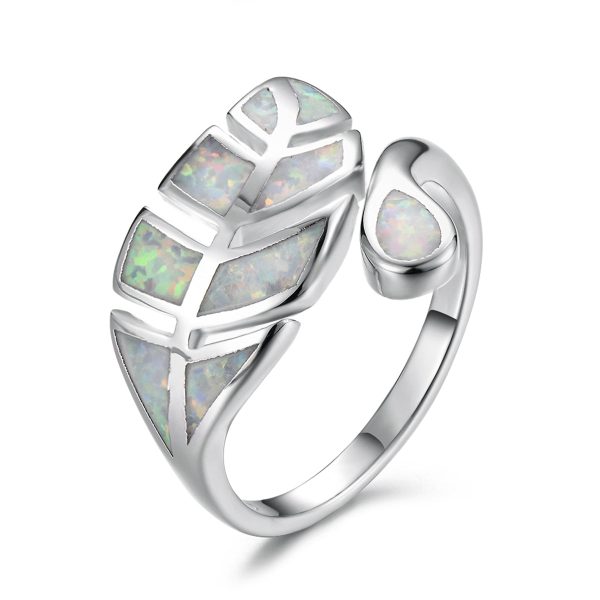 White Opal & Silver-Plated Leaf Bypass Ring Online Sale