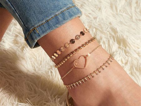 18K Gold-Plated Open Heart & Beaded Anklet Set Online Sale