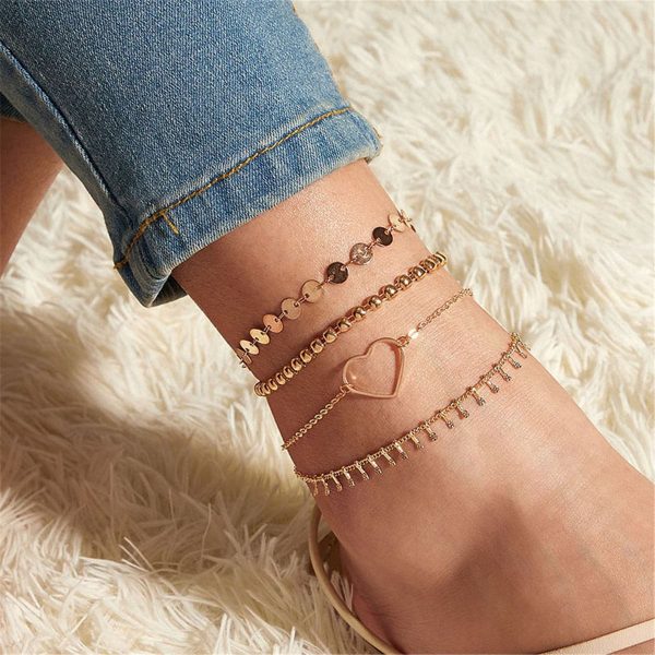 18K Gold-Plated Open Heart & Beaded Anklet Set Online Sale