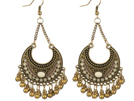 Beige Enamel & 18K Gold-Plated Ball-Detail Crescent Moon Drop Earrings For Cheap