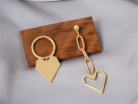 18K Gold-Plated Heart Cable Chain Mismatched Drop Earrings on Sale