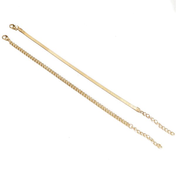 18K Gold-Plated Herringbone Chain Anklet & Curb Chain Anklet For Discount