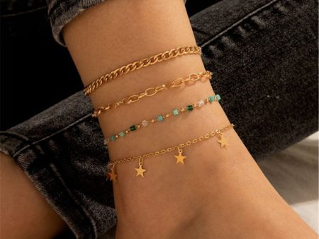 Blue & 18K Gold-Plated Star Station Figaro Anklet Set Online Hot Sale