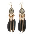 Black Feather & Resin Drop Earrings Cheap