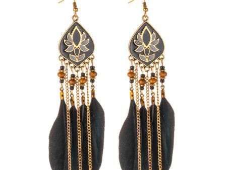 Black Feather & Resin Drop Earrings Cheap