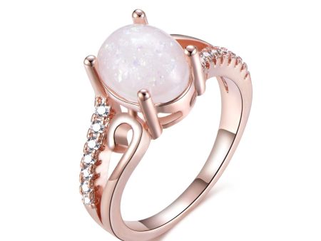 White Opal & 18K Rose Gold-Plated Promise Ring Cheap