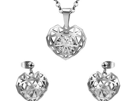 Clear Cubic Zirconia & Silver-Plated Heart Drop Earrings & Pendant Necklace Online Sale