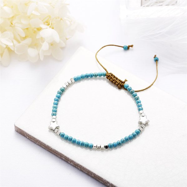 Turquoise & Silver-Plated Star Adjustable Anklet on Sale