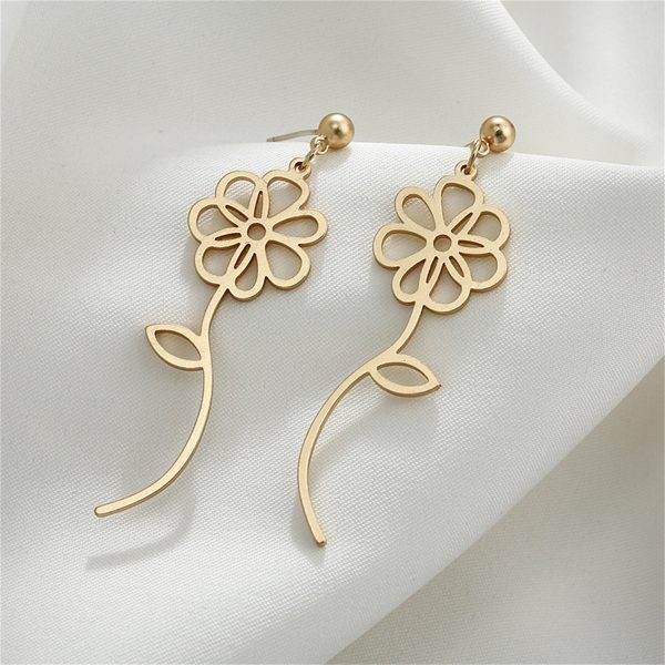 18K Gold-Plated Open Flower Drop Earrings on Sale