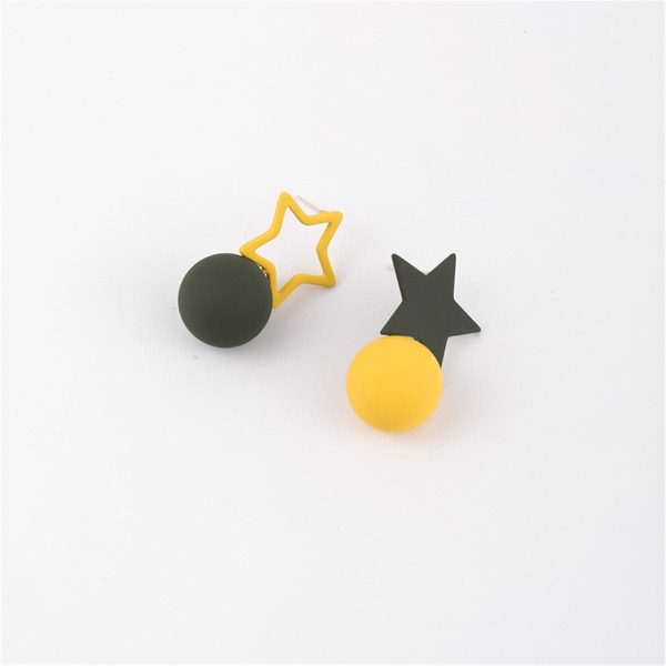 Black & Yellow Enamel Star & Round Asymmetrical Dangle Earrings Hot on Sale