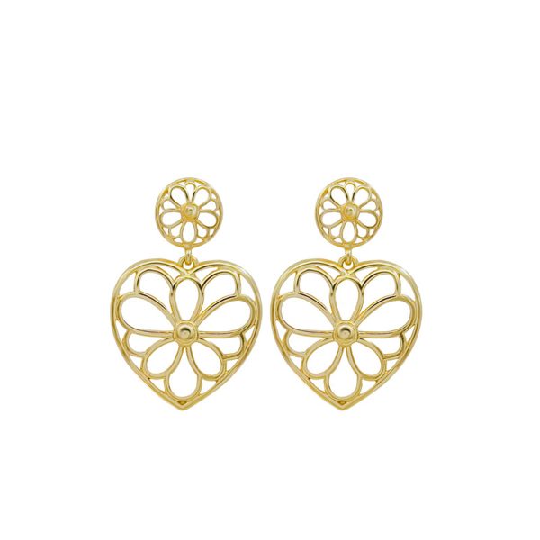 18K Gold-Plated Openwork Floral Heart Drop Earrings Sale