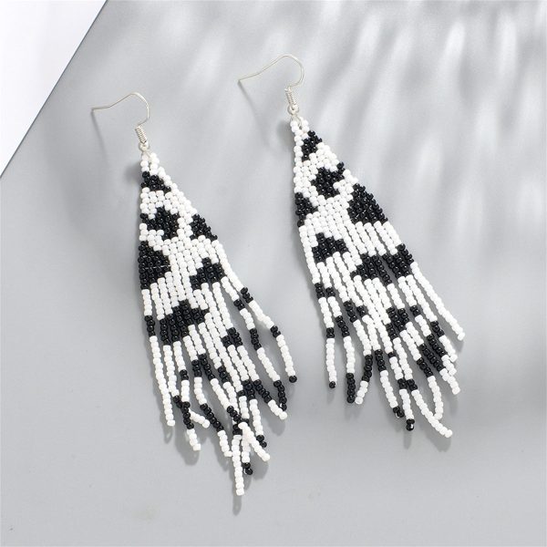 Black & White Howlite & Silver-Plated Beaded Drop Earrings For Cheap