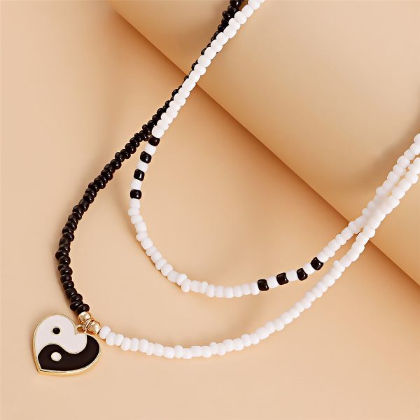 Black & White Howlite Yin Yang Pendant Layered Necklace Supply