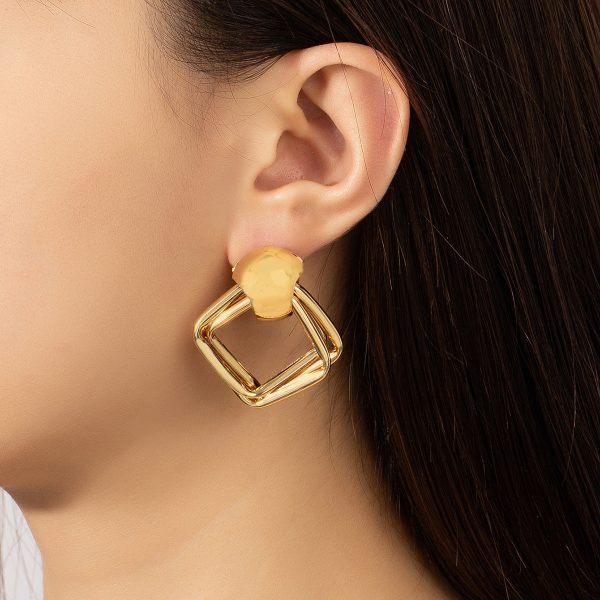 18K Gold-Plated Small Stacked Rhombus Stud Earrings For Cheap