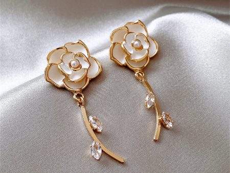 White Enamel & Cubic Zirconia 18K Gold-Plated Floral Drop Earrings Discount