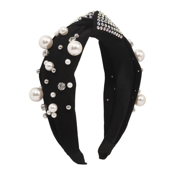 Pearl & Black Polyster Cubic Zirconia-Accent Knotted Headband Sale