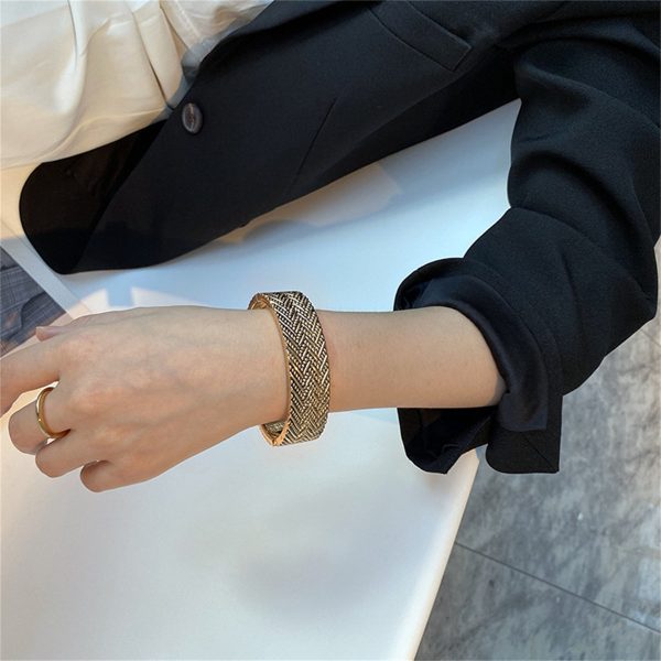 18K Gold-Plated Chevron Milgrain Hinge Bangle Sale