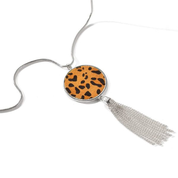 Tan Polyurethane & Silver-Plated Leopard Round Tassel Pendant Necklace Sale