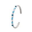 Blue Cubic Zirconia & Stainless Steel Stripe Cuff Online now