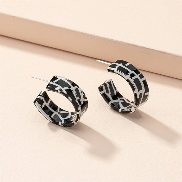 Black Acrylic & Silver-Plated Mosaic Huggie Earring Fashion