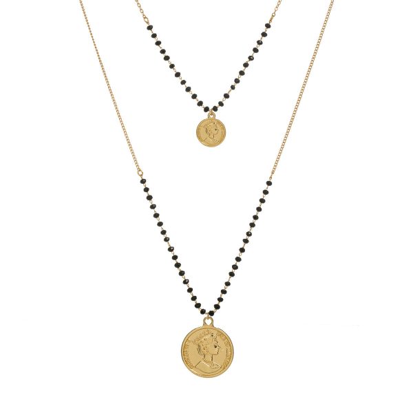 Black Acrylic & 18K Gold-Plated Coin Layered Necklace Sale