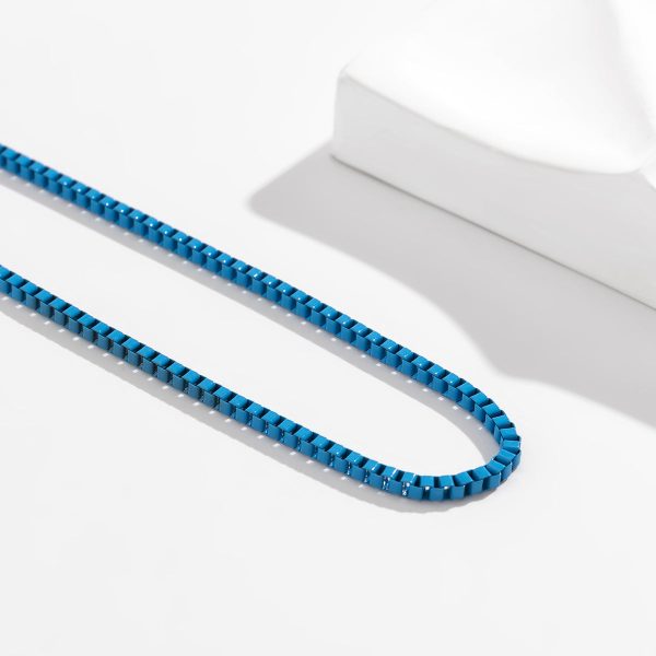 Blue Enamel & Silver-Plated Box Chain Necklace For Cheap