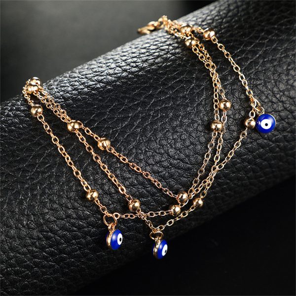 Blue & 18K Gold-Plated Evil Eye Layered Anklet Hot on Sale