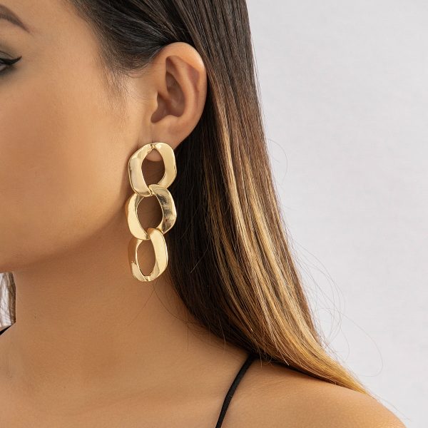 18K Gold-Plated Curb-Chain Drop Earrings For Sale