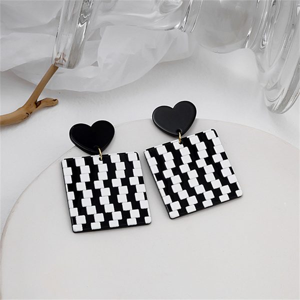 Black Acrylic & Silver-Plated Abstract Checkerboard Earrings Online Hot Sale