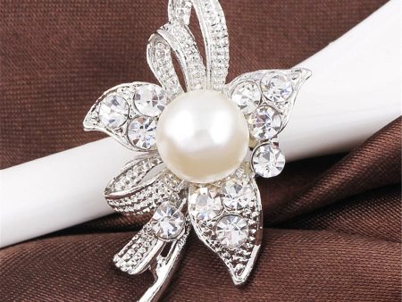 Cubic Zirconia & Silver-Plated Ribbon Flower Brooch Online now