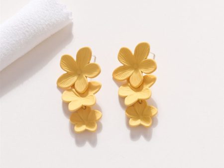 Yellow Enamel & Silver-Plated Linked Flower Drop Earrings Online now