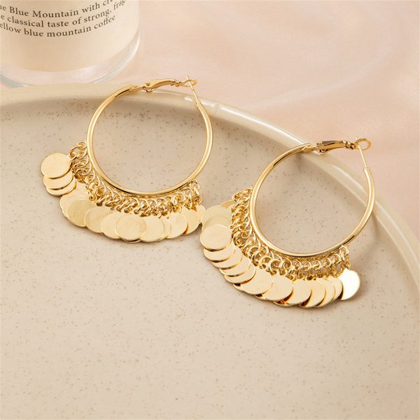 18K Gold-Plated Disc Tassel Huggie Earrings For Sale