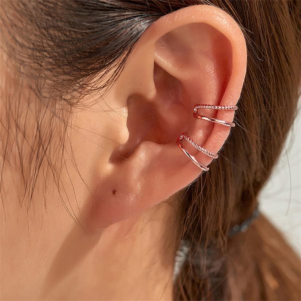 18K Rose Gold-Plated Half-Twine Layered Ear Cuffs Set For Cheap